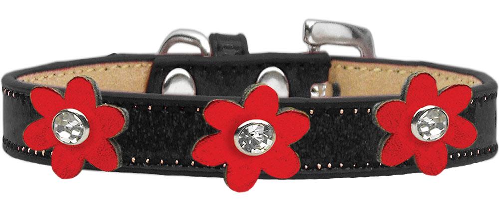 Metallic Flower Ice Cream Collar Black With Metallic Red Flowers Size 10