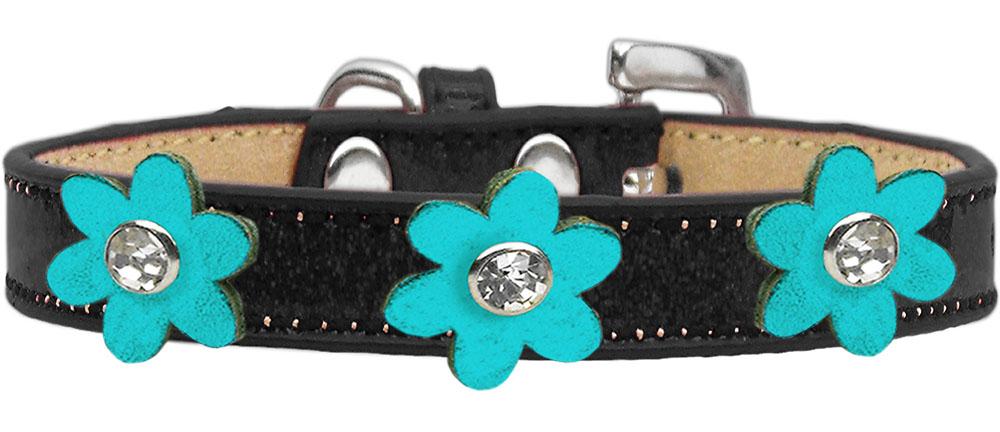 Metallic Flower Ice Cream Collar Black With Metallic Turquoise Flowers Size 10