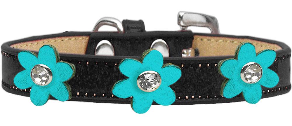 Metallic Flower Ice Cream Collar Black With Metallic Turquoise Flowers Size 12