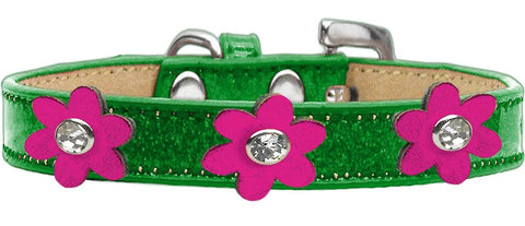 Metallic Flower Ice Cream Collar Emerald Green With Metallic Pink Flowers Size 10