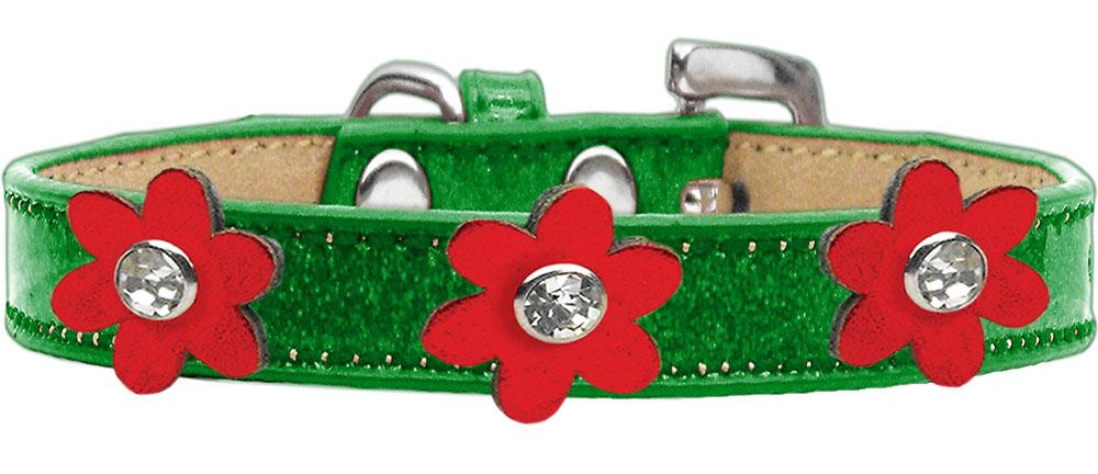 Metallic Flower Ice Cream Collar Emerald Green With Metallic Red Flowers Size 10