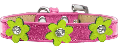 Metallic Flower Ice Cream Collar Pink With Metallic Lime Green Flowers Size 14