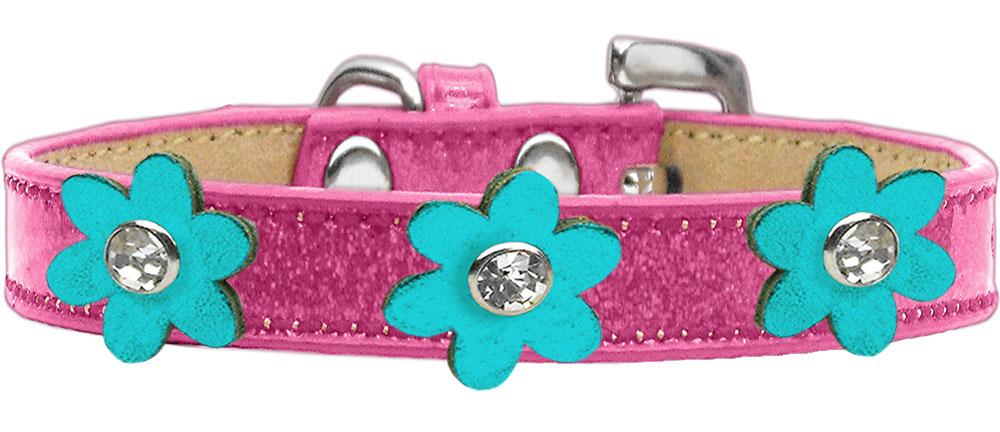 Metallic Flower Ice Cream Collar Pink With Metallic Turquoise Flowers Size 10