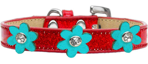 Metallic Flower Ice Cream Collar Red With Metallic Turquoise Flowers Size 12