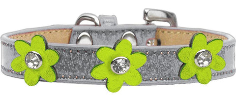 Metallic Flower Ice Cream Collar Silver With Metallic Lime Green Flowers Size 10