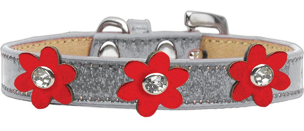 Metallic Flower Ice Cream Collar Silver With Metallic Red Flowers Size 10