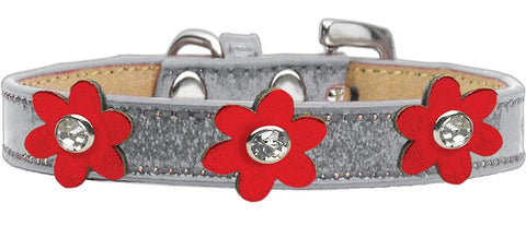 Metallic Flower Ice Cream Collar Silver With Metallic Red Flowers Size 12