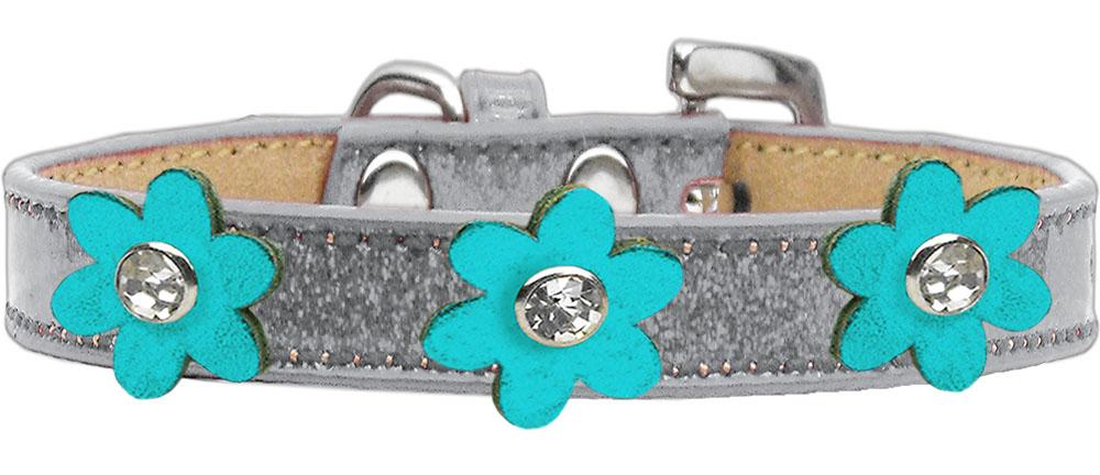 Metallic Flower Ice Cream Collar Silver With Metallic Turquoise Flowers Size 12