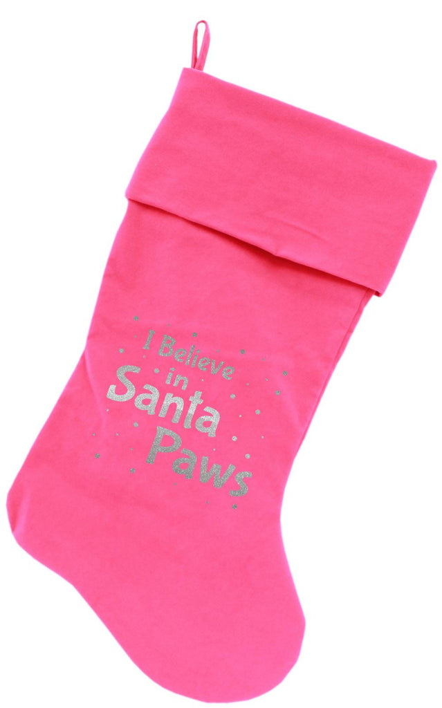 Santa Paws Screen Print 18 inch Velvet Christmas Stocking Pink