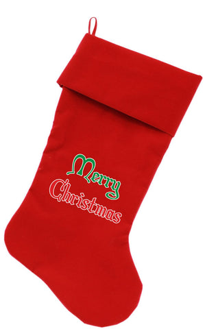 Merry Christmas Screen Print 18 inch Velvet Christmas Stocking Red