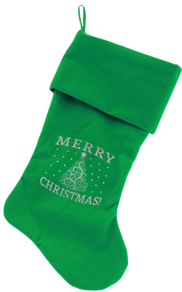 Shimmer Christmas Tree Screen Print 18 inch Velvet Christmas Stocking Green