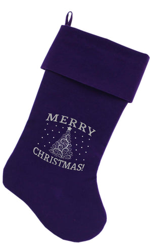 Shimmer Christmas Tree Screen Print 18 inch Velvet Christmas Stocking Purple