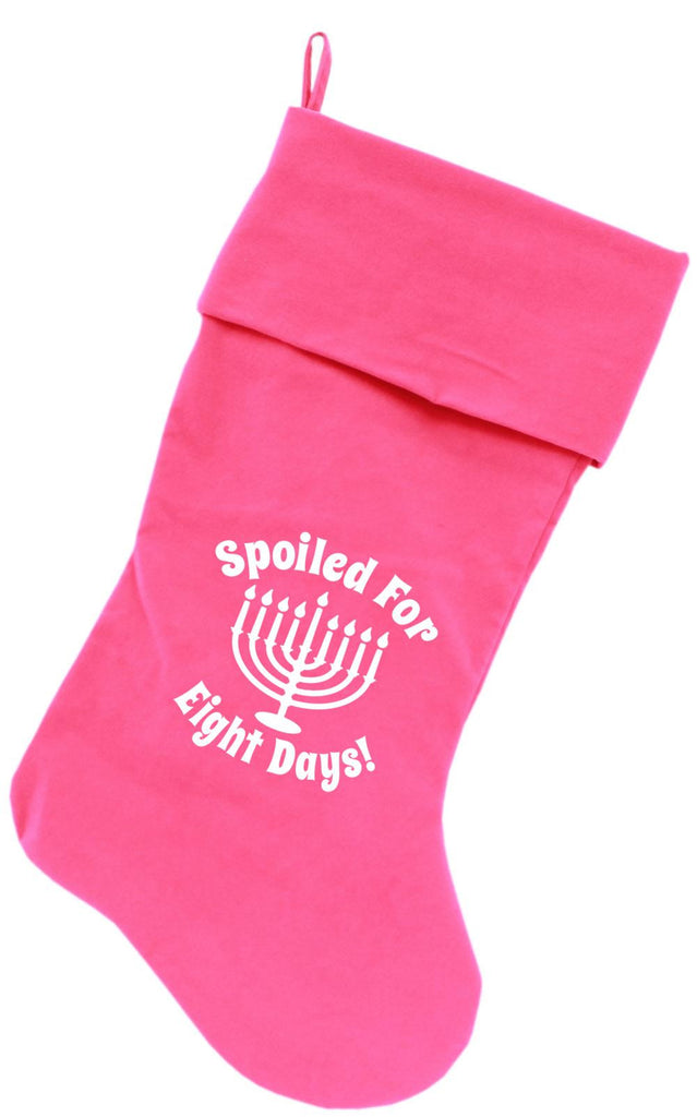 Spoiled for 8 Days Screen Print 18 inch Velvet Christmas Stocking Pink