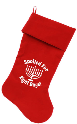 Spoiled for 8 Days Screen Print 18 inch Velvet Christmas Stocking Red