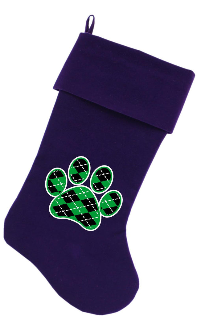 Argyle Paw Green Screen Print 18 inch Velvet Christmas Stocking Purple