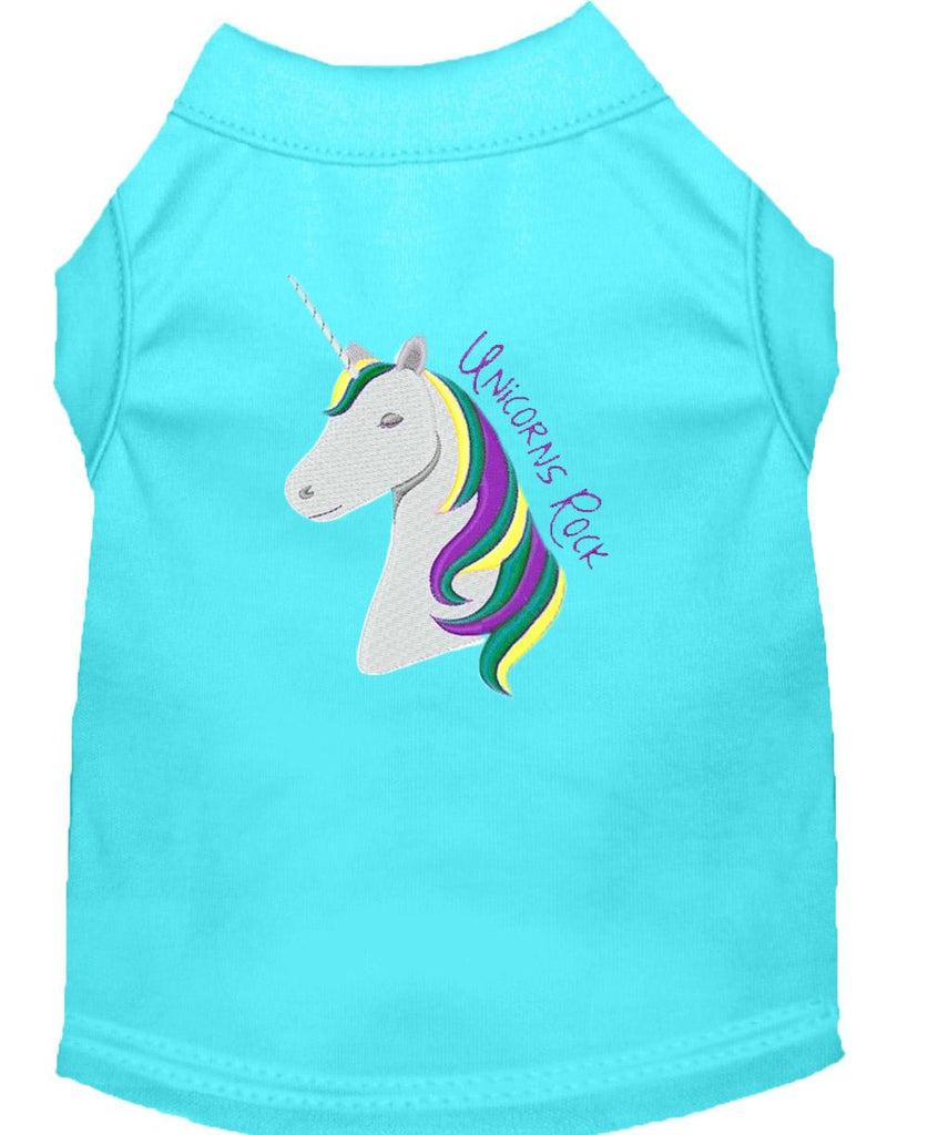 Unicorns Rock Embroidered Dog Shirt Aqua Lg (14)