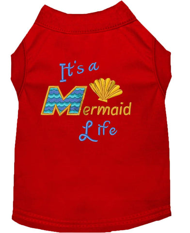 Mermaid Life Embroidered Dog Shirt Red Lg (14)