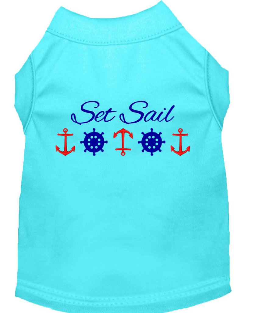 Set Sail Embroidered Dog Shirt Aqua Lg (14)