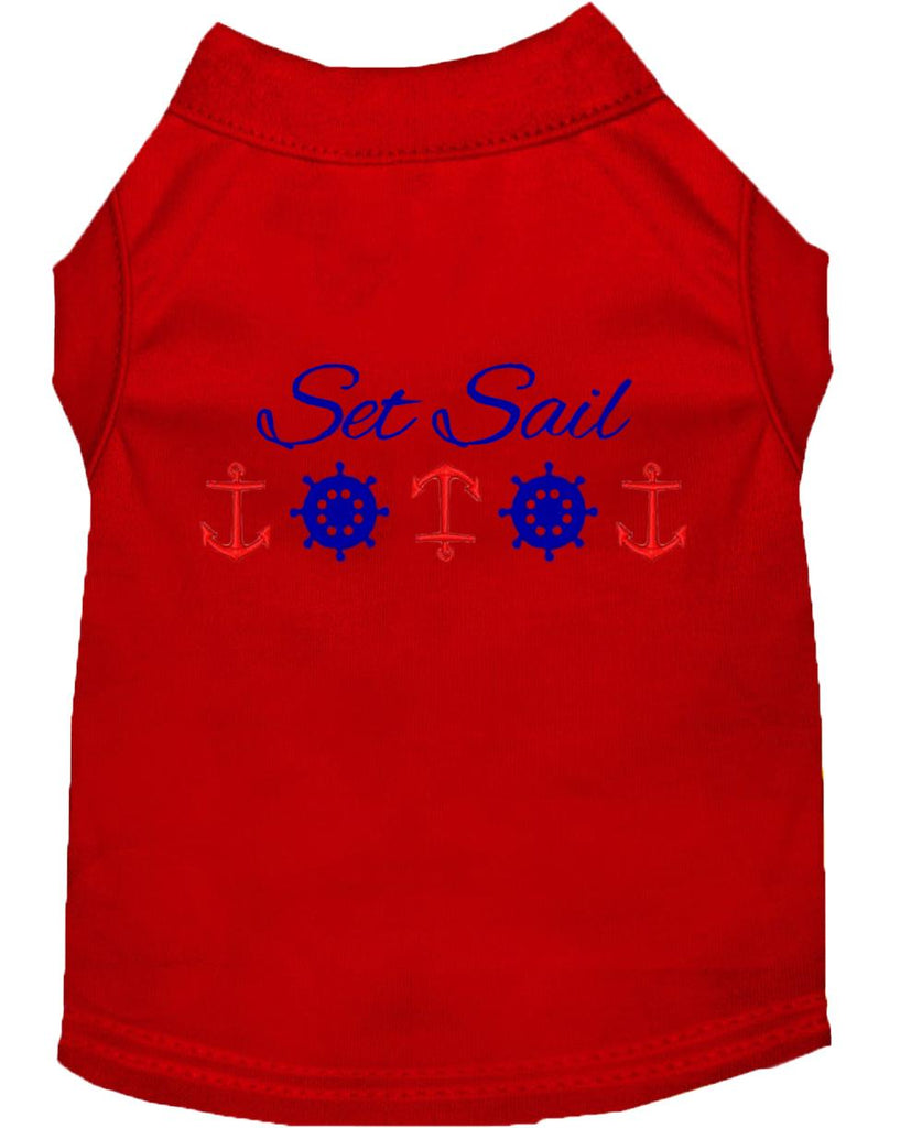 Set Sail Embroidered Dog Shirt Red Lg (14)