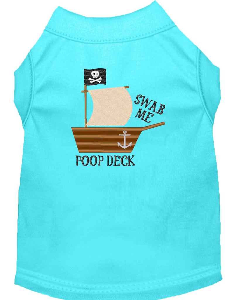 Poop Deck Embroidered Dog Shirt Aqua Lg (14)