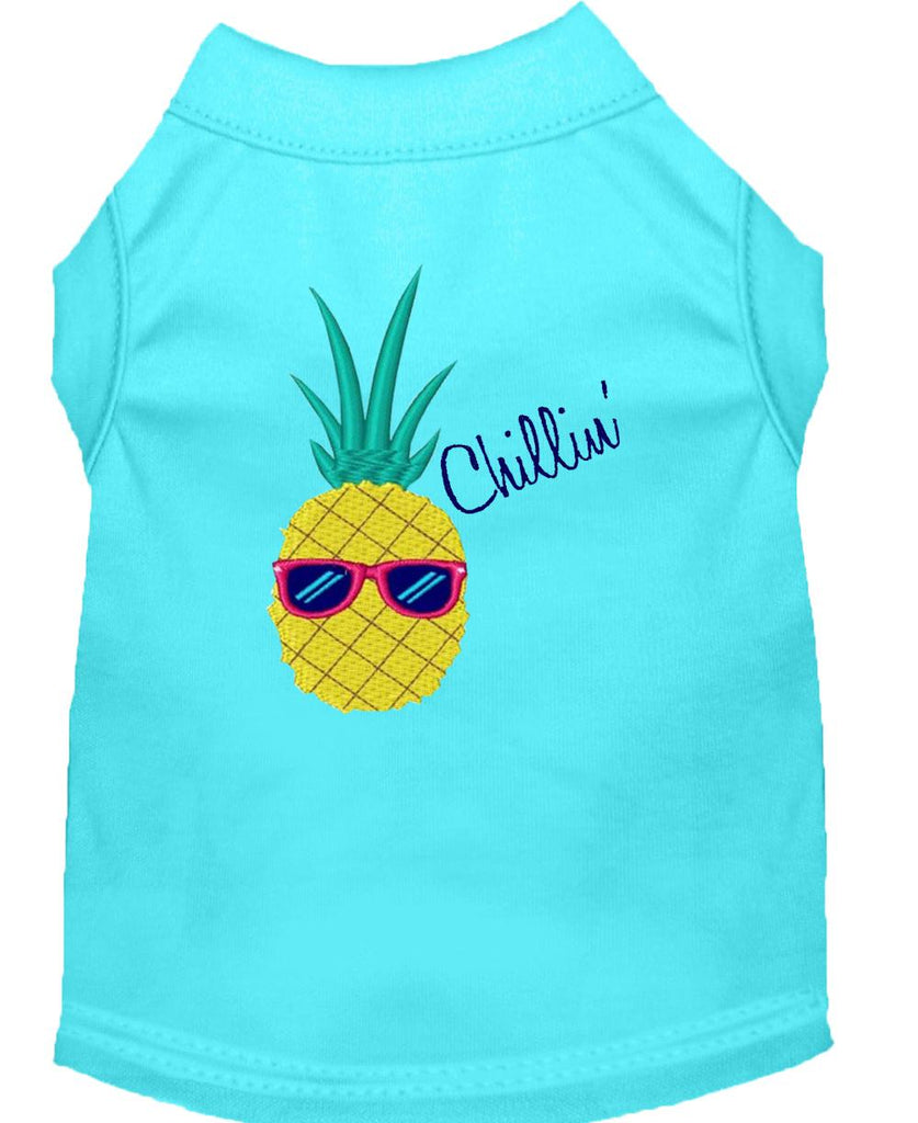 Pineapple Chillin Embroidered Dog Shirt Aqua Sm (10)