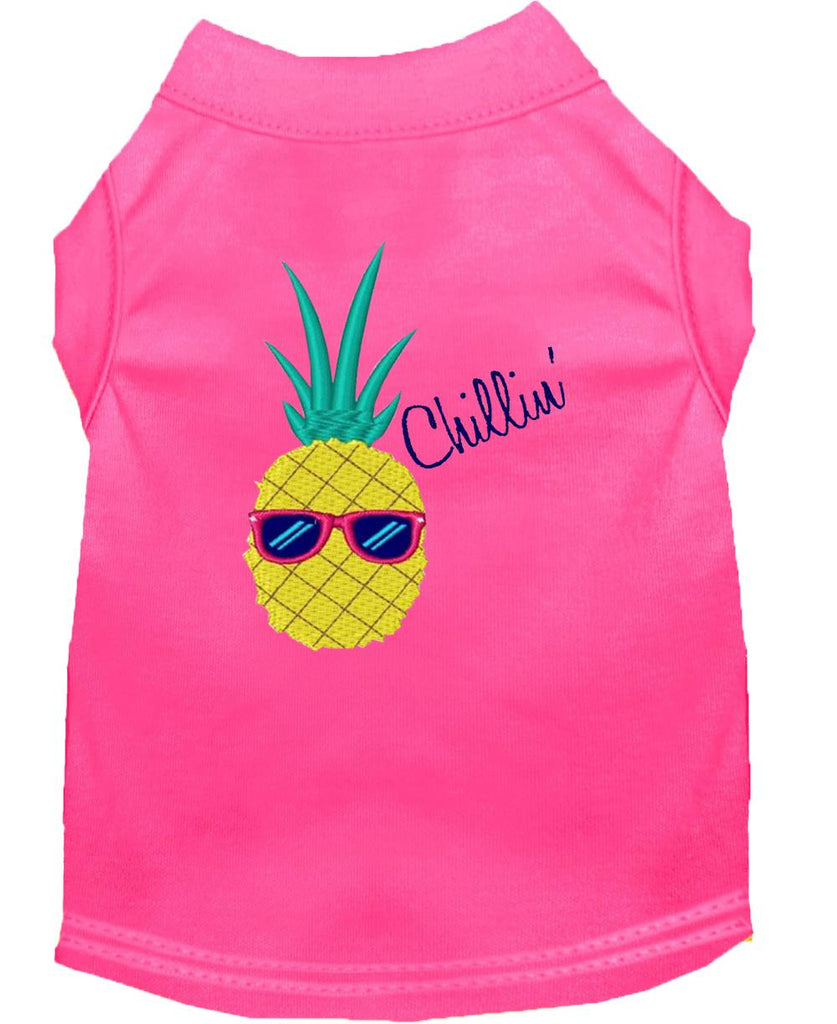 Pineapple Chillin Embroidered Dog Shirt Bright Pink Lg (14)