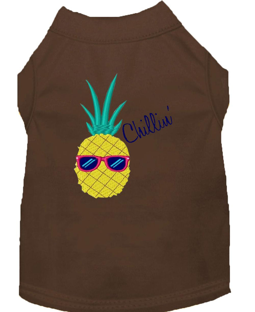 Pineapple Chillin Embroidered Dog Shirt Brown Lg (14)