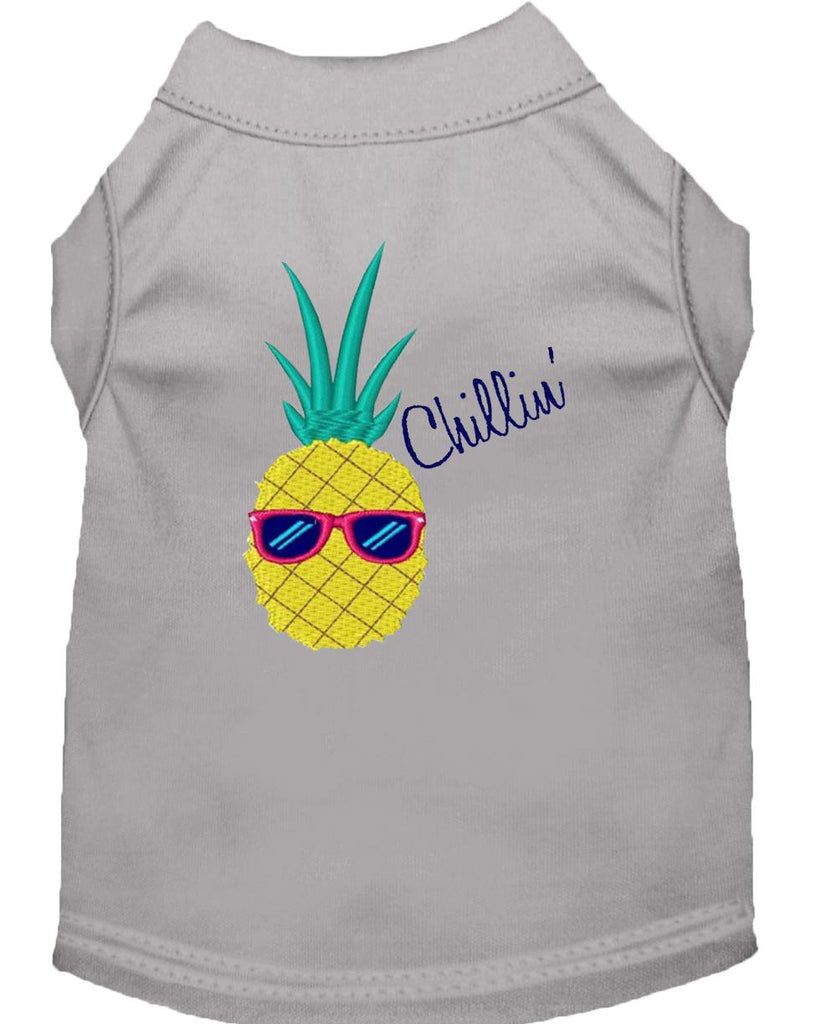 Pineapple Chillin Embroidered Dog Shirt Grey Med (12)