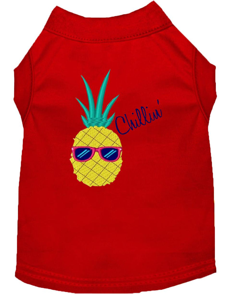 Pineapple Chillin Embroidered Dog Shirt Red Lg (14)