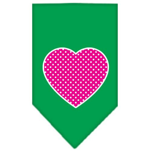 Pink Swiss Dot Heart Screen Print Bandana Emerald Green Large