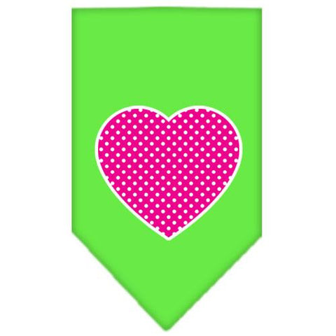 Pink Swiss Dot Heart Screen Print Bandana Lime Green Small