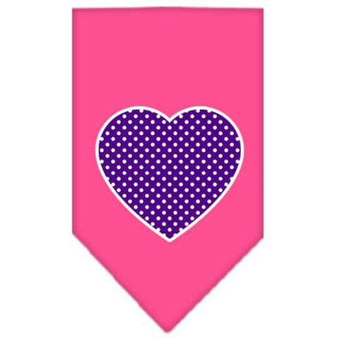 Purple Swiss Dot Heart Screen Print Bandana Bright Pink Large