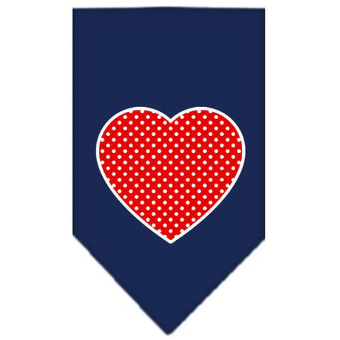 Red Swiss Dot Heart Screen Print Bandana Navy Blue Small