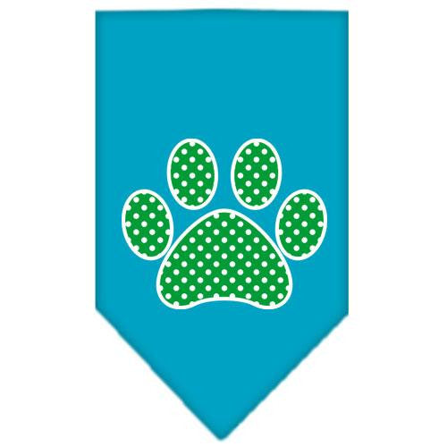 Green Swiss Dot Paw Screen Print Bandana Turquoise Large