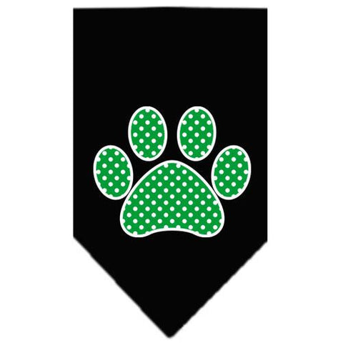 Green Swiss Dot Paw Screen Print Bandana Black Small