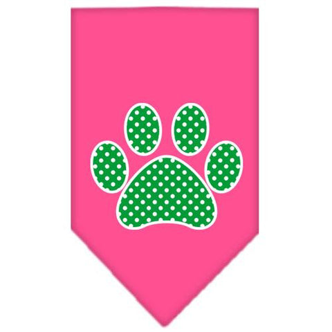 Green Swiss Dot Paw Screen Print Bandana Bright Pink Small