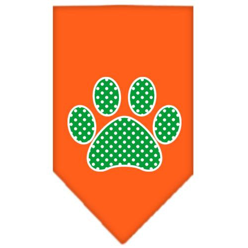 Green Swiss Dot Paw Screen Print Bandana Orange Small