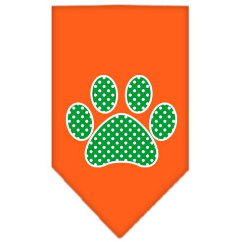 Green Swiss Dot Paw Screen Print Bandana Orange Small