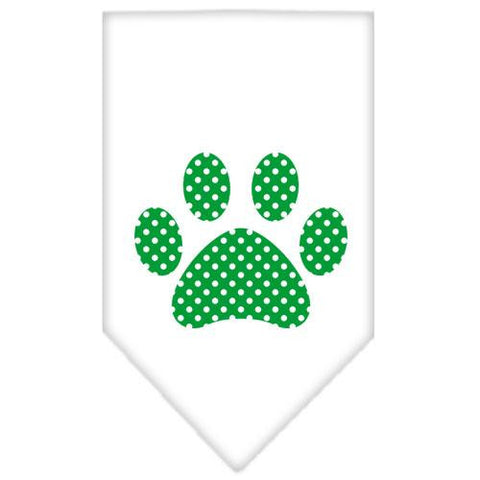 Green Swiss Dot Paw Screen Print Bandana White Small