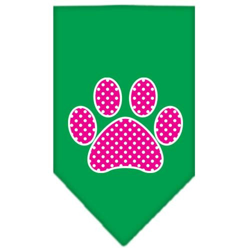 Pink Swiss Dot Paw Screen Print Bandana Emerald Green Large