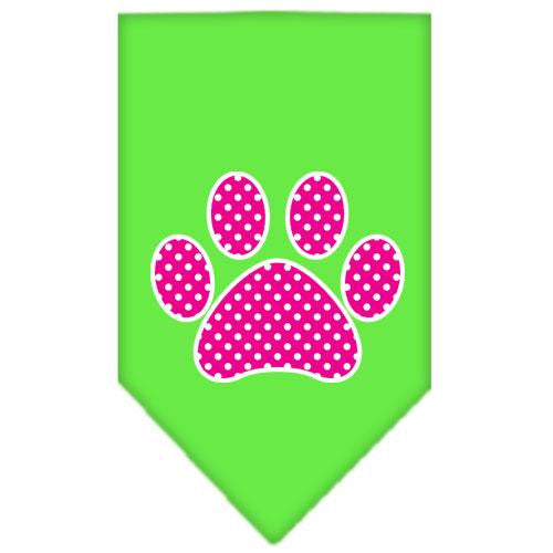 Pink Swiss Dot Paw Screen Print Bandana Lime Green Large