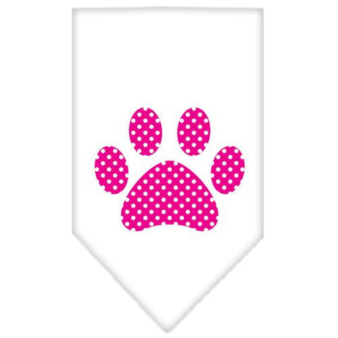 Pink Swiss Dot Paw Screen Print Bandana White Large