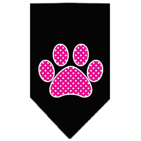 Pink Swiss Dot Paw Screen Print Bandana Black Small