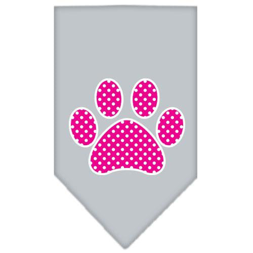 Pink Swiss Dot Paw Screen Print Bandana Grey Small