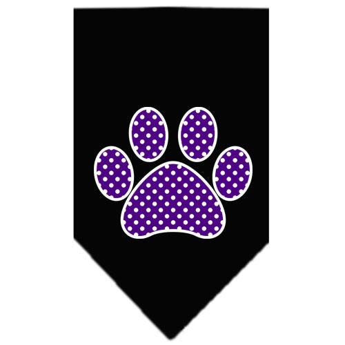 Purple Swiss Dot Paw Screen Print Bandana Black Large