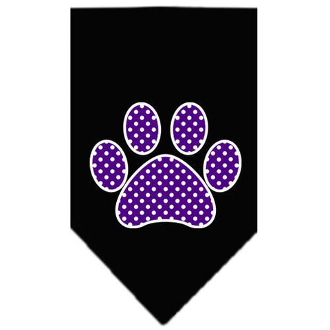 Purple Swiss Dot Paw Screen Print Bandana Black Large