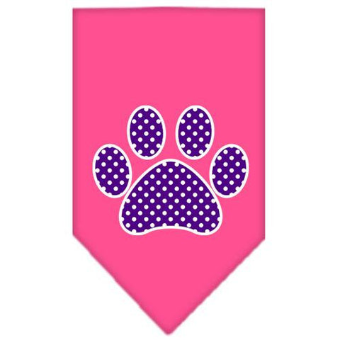 Purple Swiss Dot Paw Screen Print Bandana Bright Pink Large