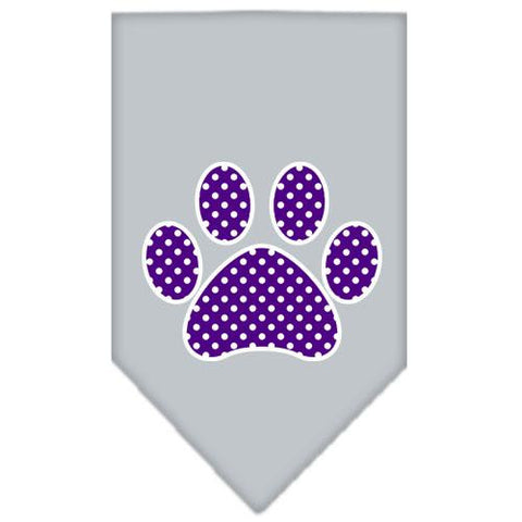 Purple Swiss Dot Paw Screen Print Bandana Grey Large