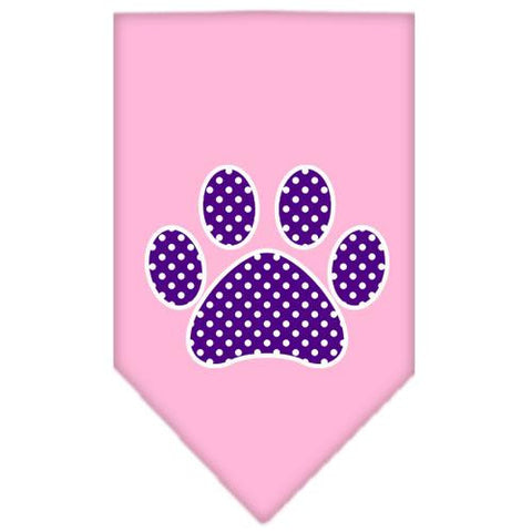 Purple Swiss Dot Paw Screen Print Bandana Light Pink Large