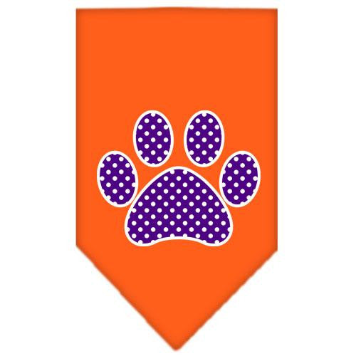 Purple Swiss Dot Paw Screen Print Bandana Orange Large